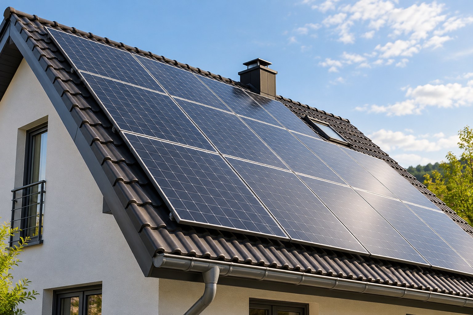 Photovoltaikmodule auf einem geneigten Ziegeldach